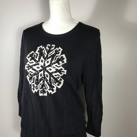 Land's End Black Supima Cotton Snowflake T Shirt - Picture 3 of 6